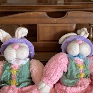 Pink and Green Holiday Decor Bunny Set